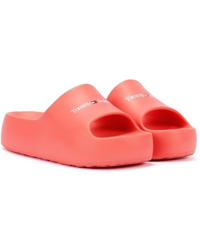Tommy Hilfiger Chunky Flatform Pink Slides - Rot
