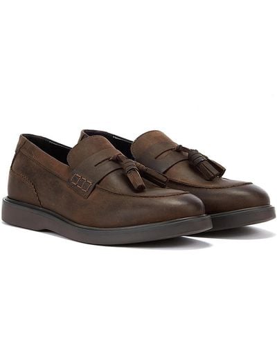 Hudson Jeans Cato Loafer Crazy Leather Men's Loafers - Brown