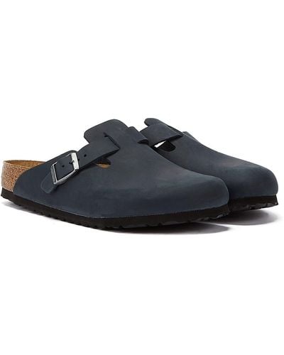 Birkenstock Boston Oiled Nubuck Sabots - Bleu