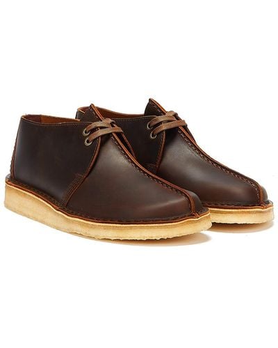 Clarks Desert Trek Leather Beeswax Shoes - Brown