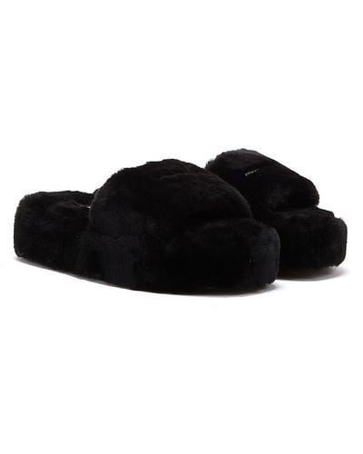 Juicy Couture Stacked Fur Slides - Black