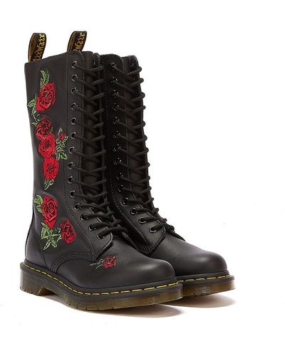 Dr. Martens Vonda Leather Embroidered Rose Mid Calf Boots - Brown