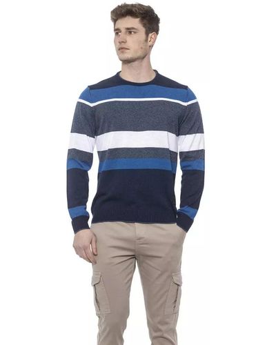 Conte Of Florence Elegant Striped Crewneck Sweater - Blue