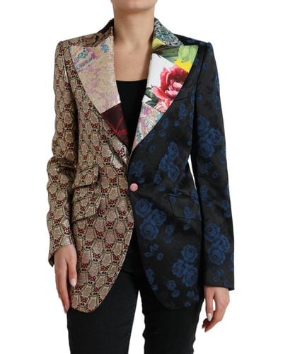 Dolce & Gabbana Multicolor Floral Patchwork Jacquard Jacket - Blue