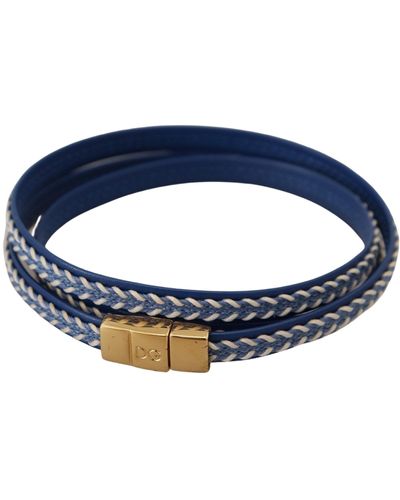 Dolce & Gabbana Braided Wrap Around Leather Brass Bracelet - Blue