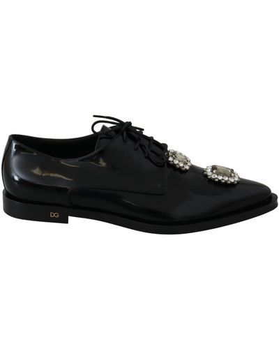 Dolce & Gabbana Leather Crystal Lace Up Formal Shoes - Black