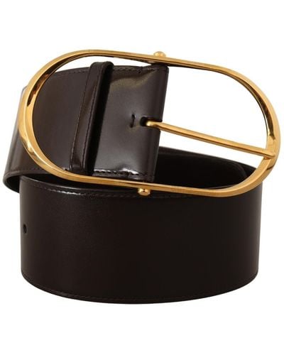 Dolce & Gabbana Black Leather Gold Metal Wide Waist Buckle Belt