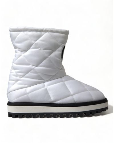 Dolce & Gabbana White Quilted Logo Badge Mid Calf Boots Shoes - Gray
