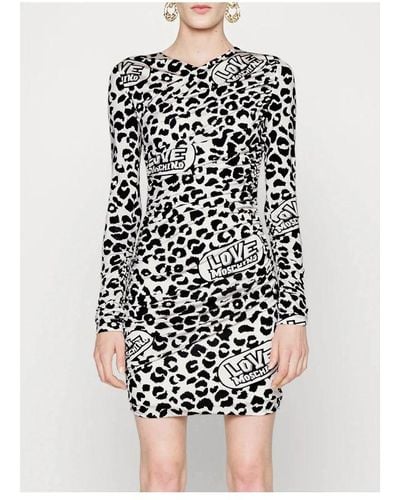 Love Moschino Chic Viscose-blend Leopard Print Mini Dress - White