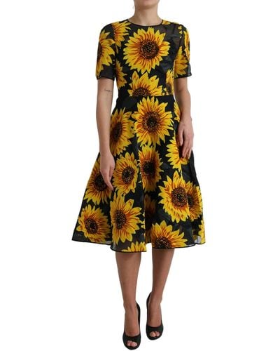 Dolce & Gabbana Black Sunflower Print Nylon A - Yellow