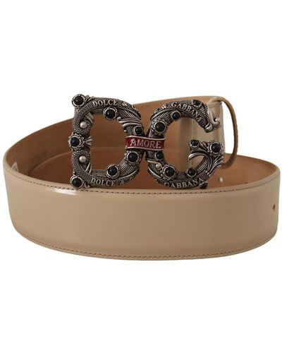 Dolce & Gabbana Vintage-Brass Logo Pearl Embellished Belt - Black