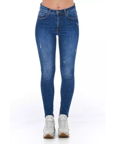 Frankie Morello Stylish Worn Wash Denim Jeans - Blue