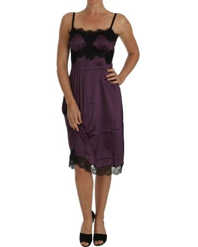Dolce & Gabbana Dolce Gabbana Purple Silk Stretch Black Lace Dress