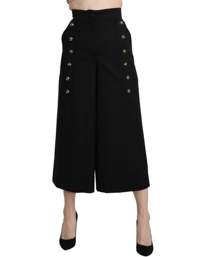 Dolce & Gabbana Dolce Gabbana High Waist Wide Leg Cropped Pants - Black