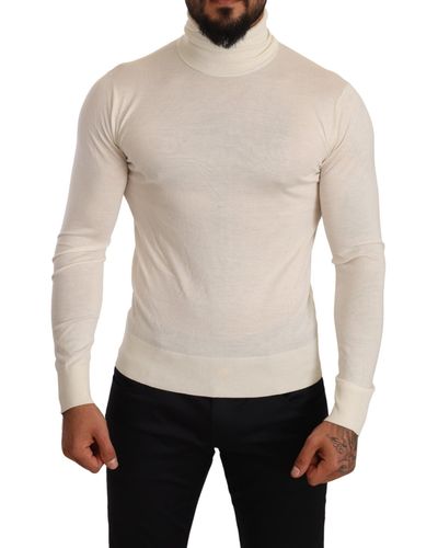 Dolce & Gabbana Ivory Cashmere-Silk Blend Turtleneck Sweater - Gray