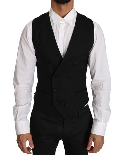 Dolce & Gabbana Gray Wool Double Breasted Waistcoat Vest - Black
