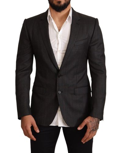 Dolce & Gabbana Check Wool Slim Fit Blazer Jacket - Black
