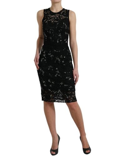 Dolce & Gabbana Dolce Gabbana Floral Lace Crystal Embedded Dress - Black