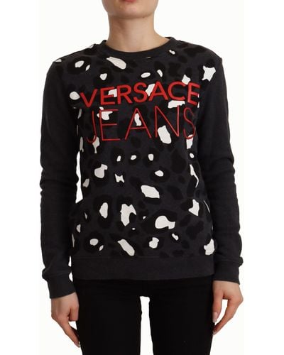 Versace Leopard Long Sleeves Pullover Sweater Cotton - Black