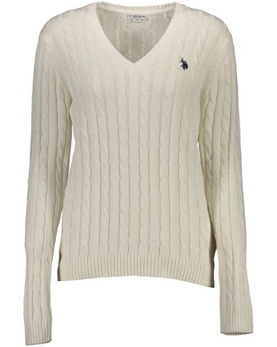 U.S. POLO ASSN. Chic V-Neck Cotton Cashmere Sweater - Natural
