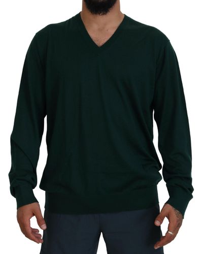 Dolce & Gabbana Cashmere V-neck Pullover Sweater - Green