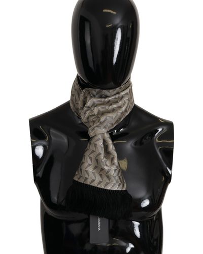 Dolce & Gabbana Black Gray Geometric Patterned Shawl Fringe