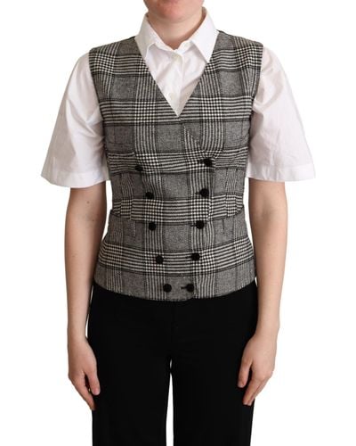 Dolce & Gabbana Checkered Sleeveless Waistcoat Vest - Gray