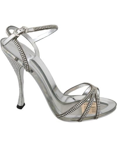 Dolce & Gabbana Silver Crystal Ankle Strap Sandals Shoes - Metallic