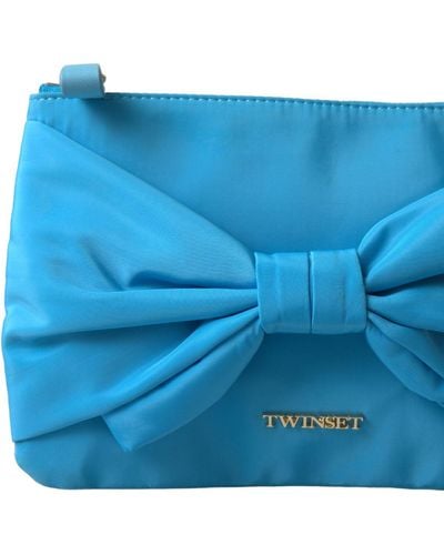 Twin Set Elegant Silk Clutch With Bow Accent - Blue