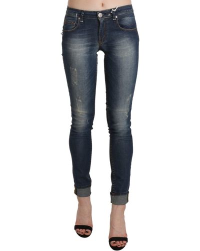 Acht Chic Washed Skinny Cropped Jeans - Blue