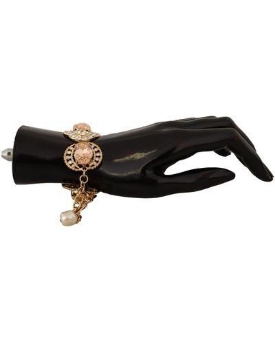 Dolce & Gabbana Gold Brass Chain Champagne Crystal Statement Charms Bracelet - Black