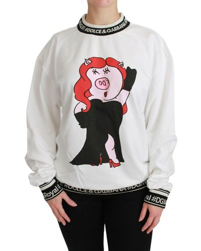 Dolce & Gabbana Chic Crew-Neck Pullover Sweater With Unique Print - Gray