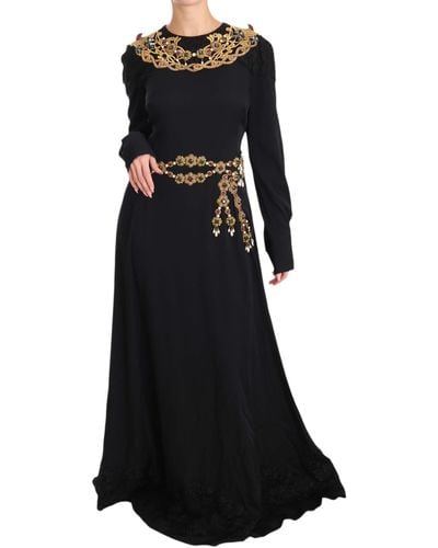 Dolce & Gabbana Dolce Gabbana Black Silk Stretch Gold Crystal Dress
