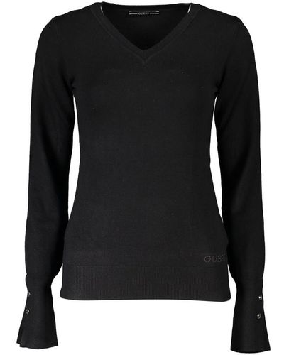 Guess Sleek V-Neck Embroidered Sweater - Black