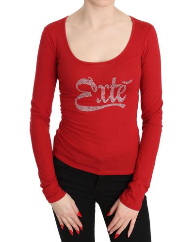 Exte Crystal Embellished Long Sleeve Top Blouse - Red