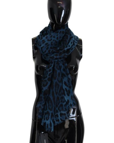 Dolce & Gabbana Blue Leopard Scarf Neck Warm Shawl Scarf