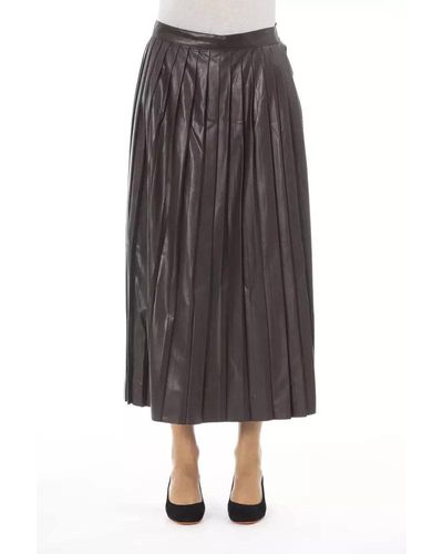 Alpha Studio Chic Pleated Faux Leather Midi Skirt In - Brown
