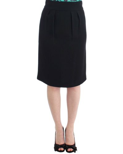 Cavalli Elegant Wool Pencil Skirt - Black