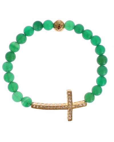 Nialaya Elegant Jade Bead & Plated Bracelet - Green