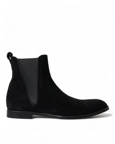 Dolce & Gabbana Black Suede Leather Mid Calfboots Shoes