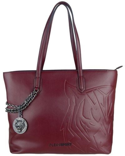 Philipp Plein Eco-Leather Chic Burgundy Shopper With Chain Detail - Red