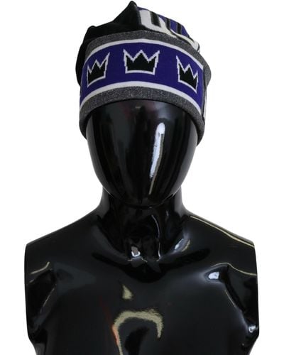 Dolce & Gabbana Dg Queen Print Winter Beanie Cap Hat - Black