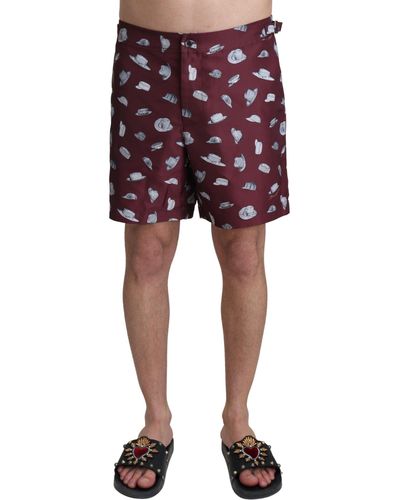 Dolce & Gabbana Maroon Hats Print Beachwear Shorts Swimwear - Multicolor