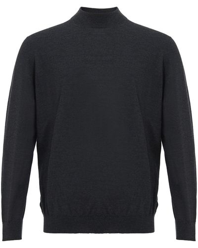 Colombo Dark Gray Cashmere Mock Neck Sweater - Blue
