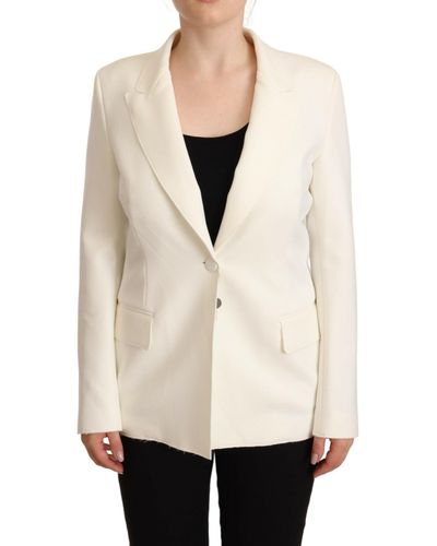 MSGM Beige Long Sleeves Single Breasted Coat Jacket - Natural