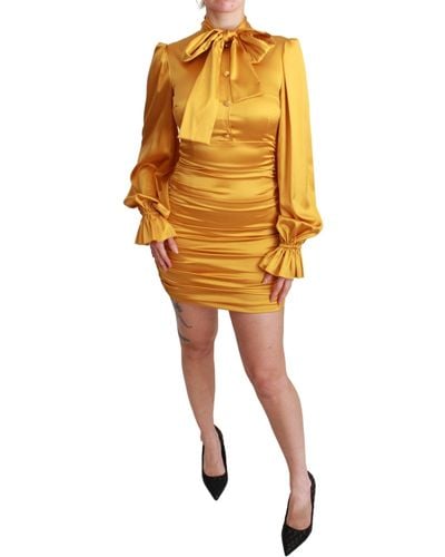 Dolce & Gabbana Dolce Gabbana Yellow Silk Stretch Sheath Bodycon Mini Dress
