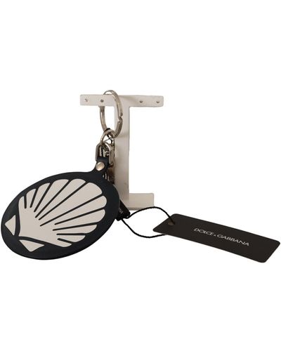 Dolce & Gabbana Black Leather Shell Metal Silver Tone Keyring Keychain