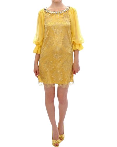 Dolce & Gabbana Dolce Gabbana Yellow Lace Crystal Mini Dress
