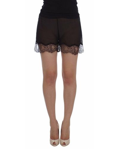 Dolce & Gabbana Dolce Gabbana Floral Lace Silk Sleepwear Shorts - Black