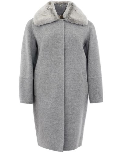 Herno Elegant Wool Coat With Removable Fur Collar - Gray